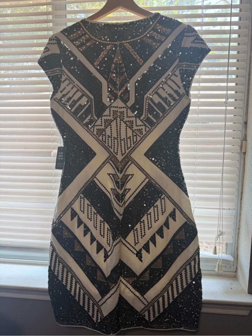 Express Black and White Geometric Sequin Mini Dress